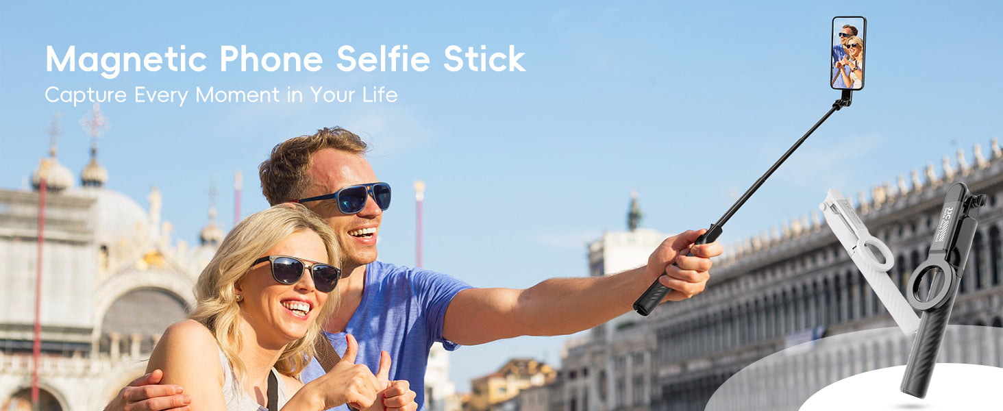 JJC Magnetic Selfie Stick Phone Tripod Stand with Remote for iPhone 15 14 13 (Magsafe Mount) & Android phone(Black)