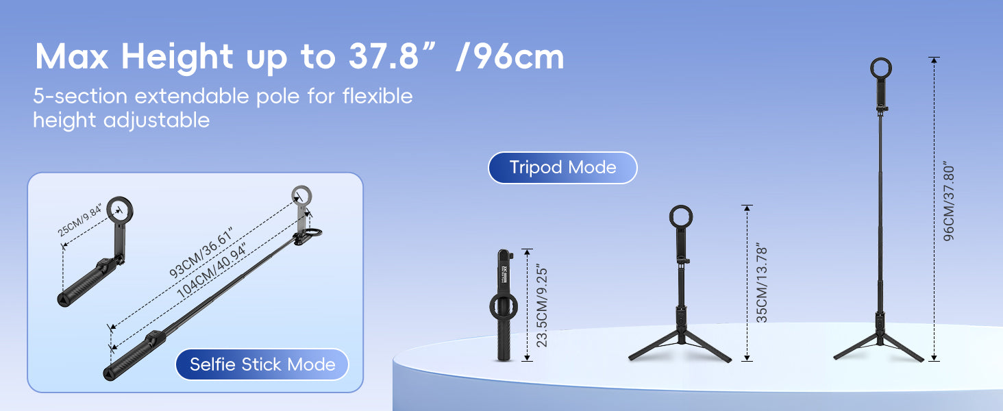 JJC Magnetic Selfie Stick Phone Tripod Stand with Remote for iPhone 15 14 13 (Magsafe Mount) & Android phone(Black)
