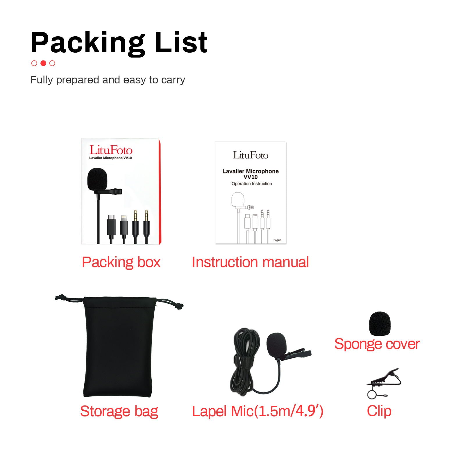 Litufoto Lavalier Microphone USB-C Lapel Video Professional Clip-on Mic (three cable lengths)