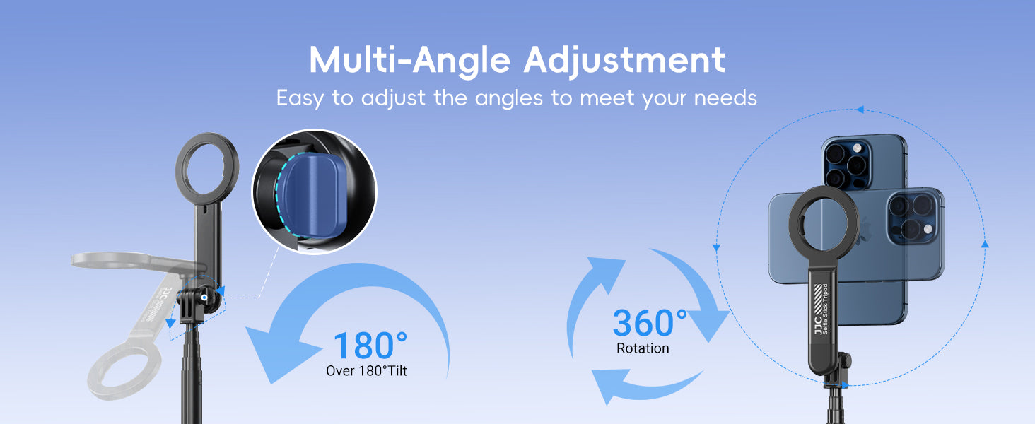 JJC Magnetic Selfie Stick Phone Tripod Stand with Remote for iPhone 15 14 13 (Magsafe Mount) & Android phone(Black)