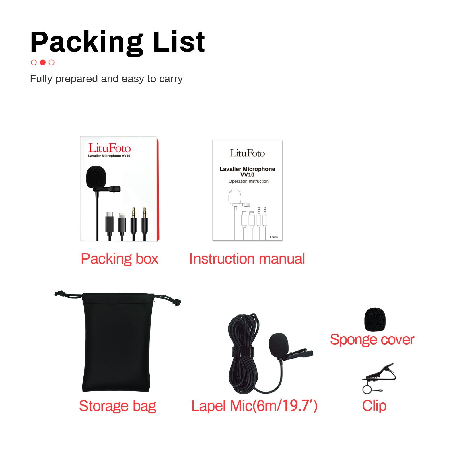 Litufoto Lavalier Microphone Apple Lightning Lapel Video Professional Clip-on Mic (three cable lengths)