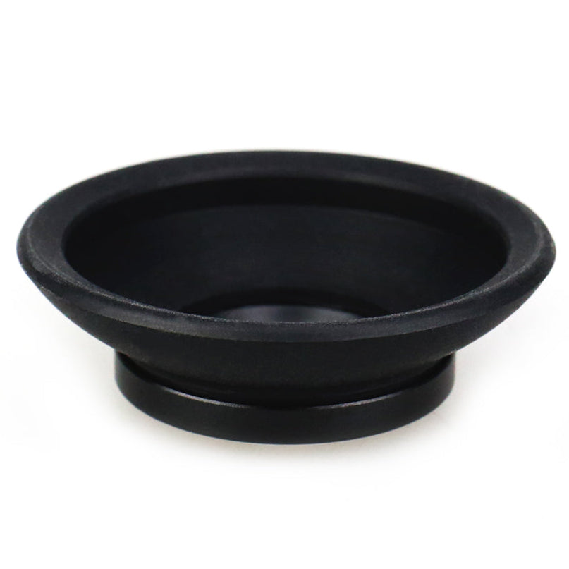 Black rubber lens hood on a white background with JJC logo.