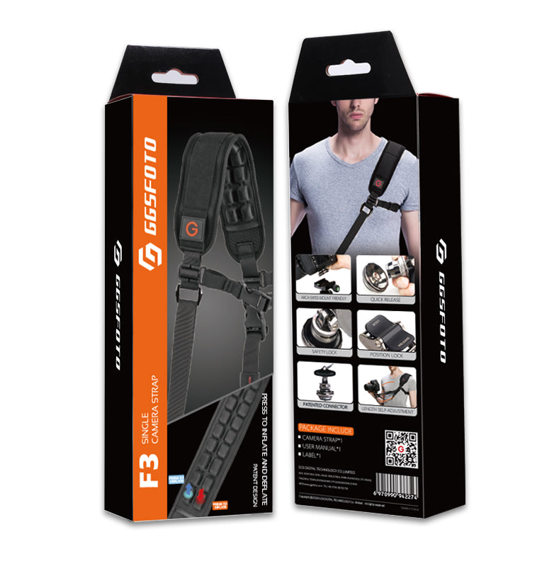 GGS F3 AIRCELL Mirrorless Shoulder Camera Strap with AIR POCKETS and Quick Release and Lock