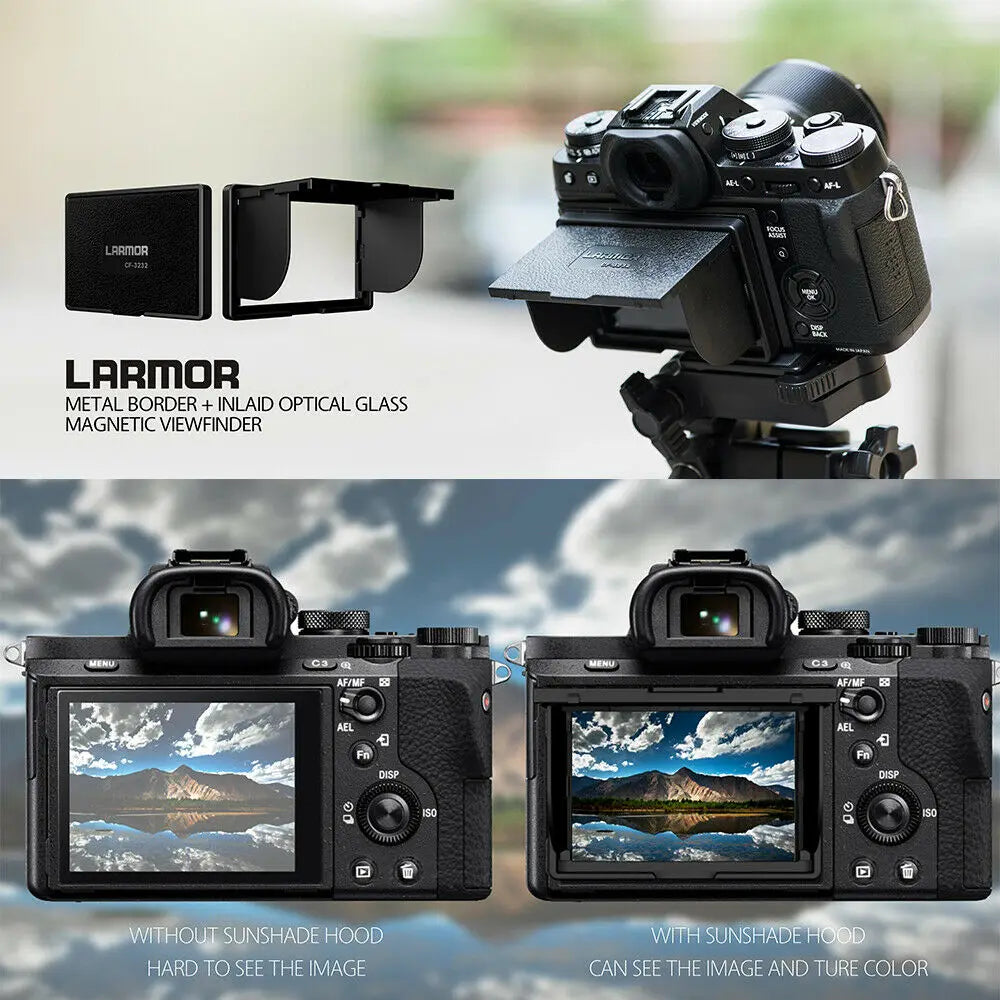 GGS LARMOR 5thGEN Self-Adhesive Optical Glass LCD Screen Protector with Magnetically Attached Monitor Hood for Olympus E-M1 / E-M5 II / E-M10 / E-P5