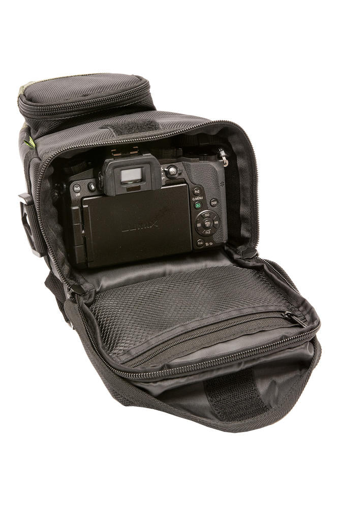 Holster Camera Bag with Waist and Shoulder Strap Black & Green ideal for DSLR Mirrorless with standard zoom