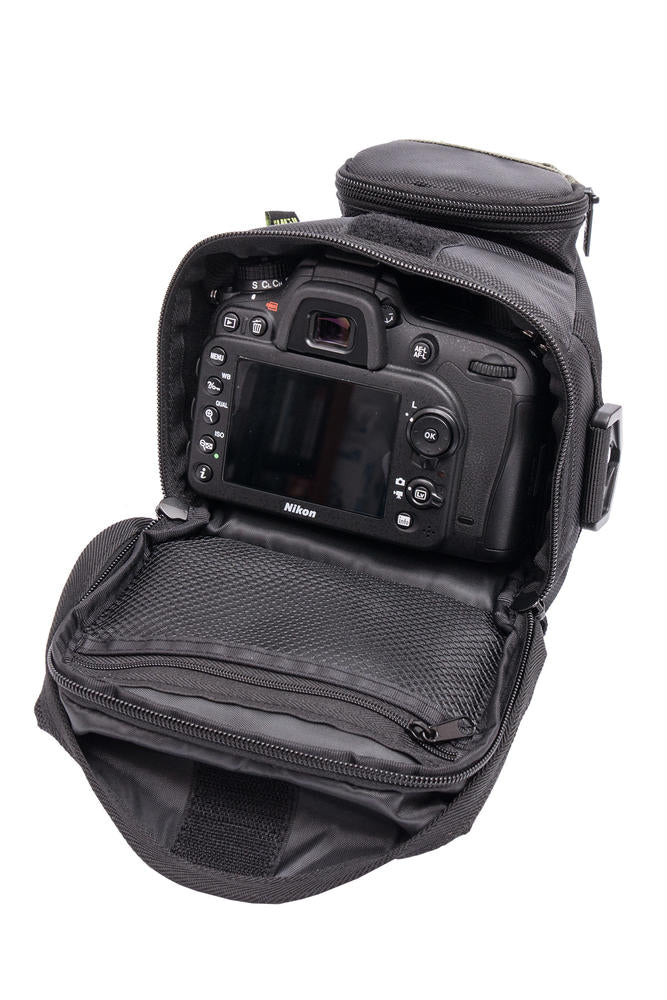 Holster Camera Bag with Waist and Shoulder Strap Black & Green ideal for DSLR Mirrorless with standard zoom