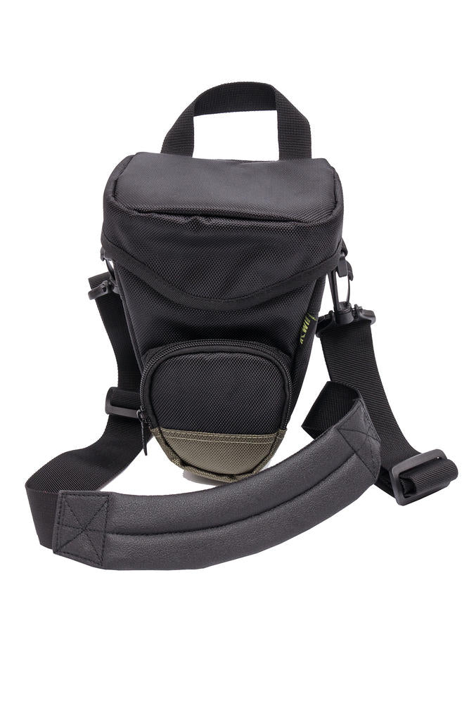 Holster Camera Bag with Waist and Shoulder Strap Black & Green ideal for DSLR Mirrorless with standard zoom