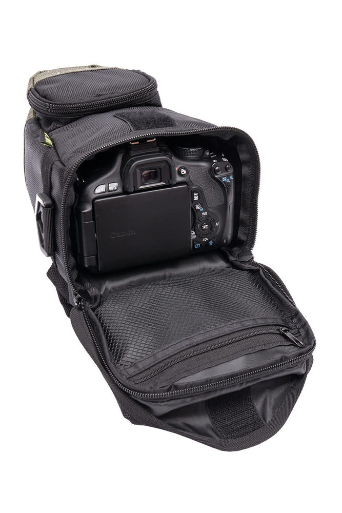 Holster Camera Bag with Waist and Shoulder Strap Black & Green ideal for DSLR Mirrorless with standard zoom