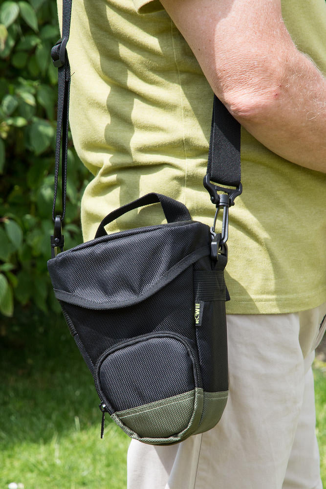 Holster Camera Bag with Waist and Shoulder Strap Black & Green ideal for DSLR Mirrorless with standard zoom