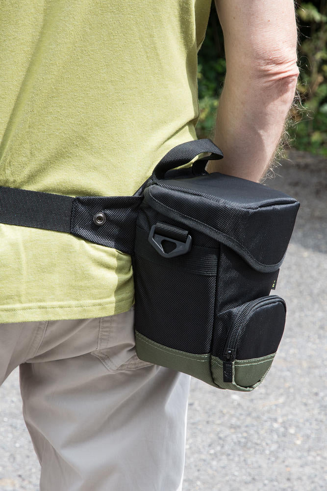 Holster Camera Bag with Waist and Shoulder Strap Black & Green ideal for DSLR Mirrorless with standard zoom