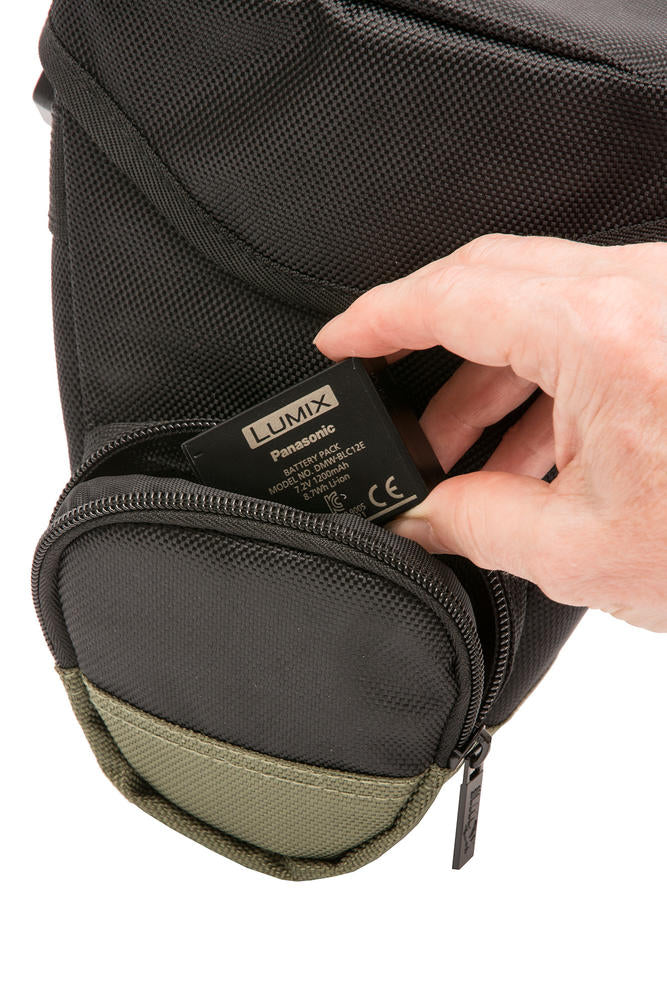 Holster Camera Bag with Waist and Shoulder Strap Black & Green ideal for DSLR Mirrorless with standard zoom
