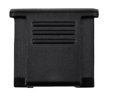 A black hot shoe cap designed for Sony cameras to protect the joints from dirt and mechanical damages.