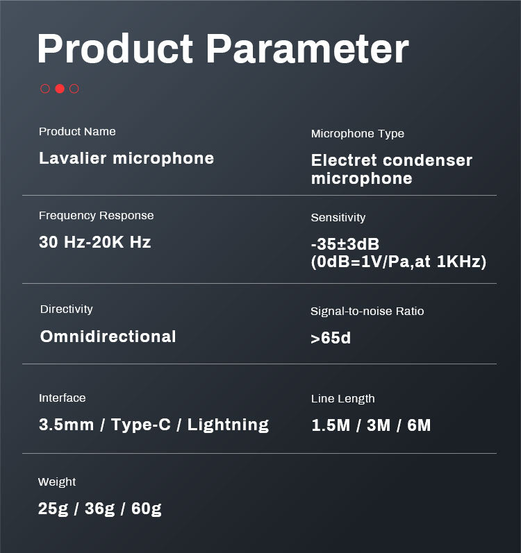 Litufoto Lavalier Microphone Apple Lightning Lapel Video Professional Clip-on Mic (three cable lengths)