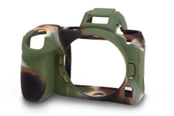 A silicone camera case designed for Nikon Z5 / Z6 2 / Z7 2 series, featuring a black colour with camouflage pattern details.