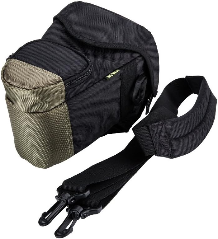 Holster Camera Bag with Waist and Shoulder Strap Black & Green ideal for DSLR Mirrorless with standard zoom
