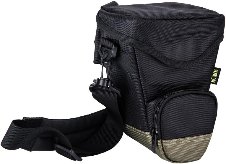 Holster Camera Bag with Waist and Shoulder Strap Black & Green ideal for DSLR Mirrorless with standard zoom