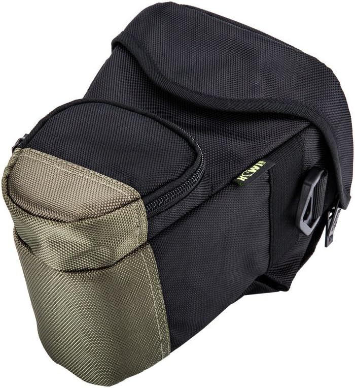 Holster Camera Bag with Waist and Shoulder Strap Black & Green ideal for DSLR Mirrorless with standard zoom