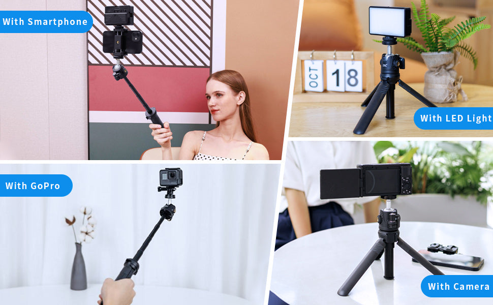 JJC TP-ET1 Extendable Tripod with 2x side 1/4 20" threads. Can be used as a selfie stick