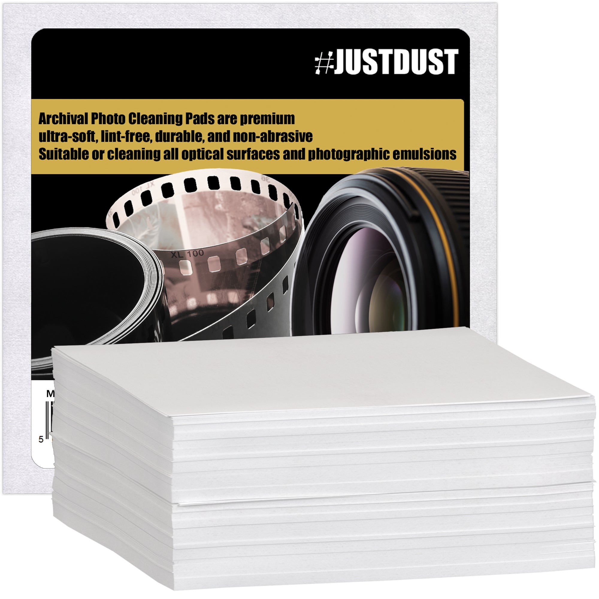 #JUSTDUST APC-PADS 10cm x 10cm Film Wipes and Optical Cloth (Pack of 100) - for Ultra Soft, Lint Free Cloth for Cleaning Sensitive Surfaces like Camera, Lens, Filters, Film, Scanners, Telescopes, Microscopes, Binoculars