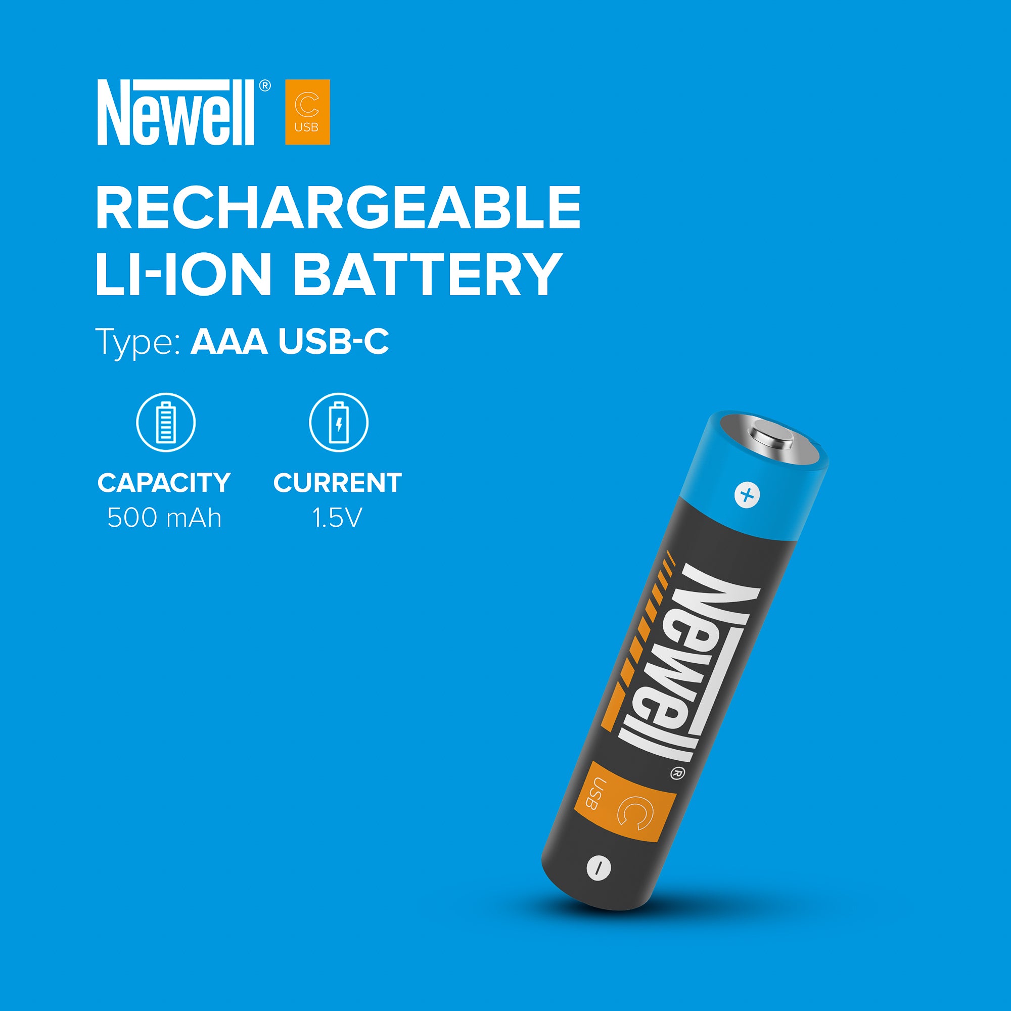 Newell AAA USB-C Onboard Litium Ion 500mAh Battery - DIRECT CHARGE USB-C / NO CHARGER RQD