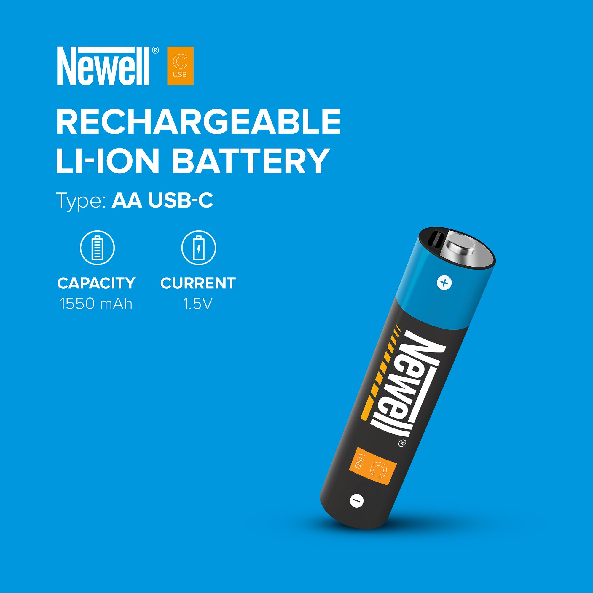 Newell AA USB-C Onboard Lithium Ion 1550mAh Battery - DIRECT CHARGE USB-C / NO CHARGER RQD