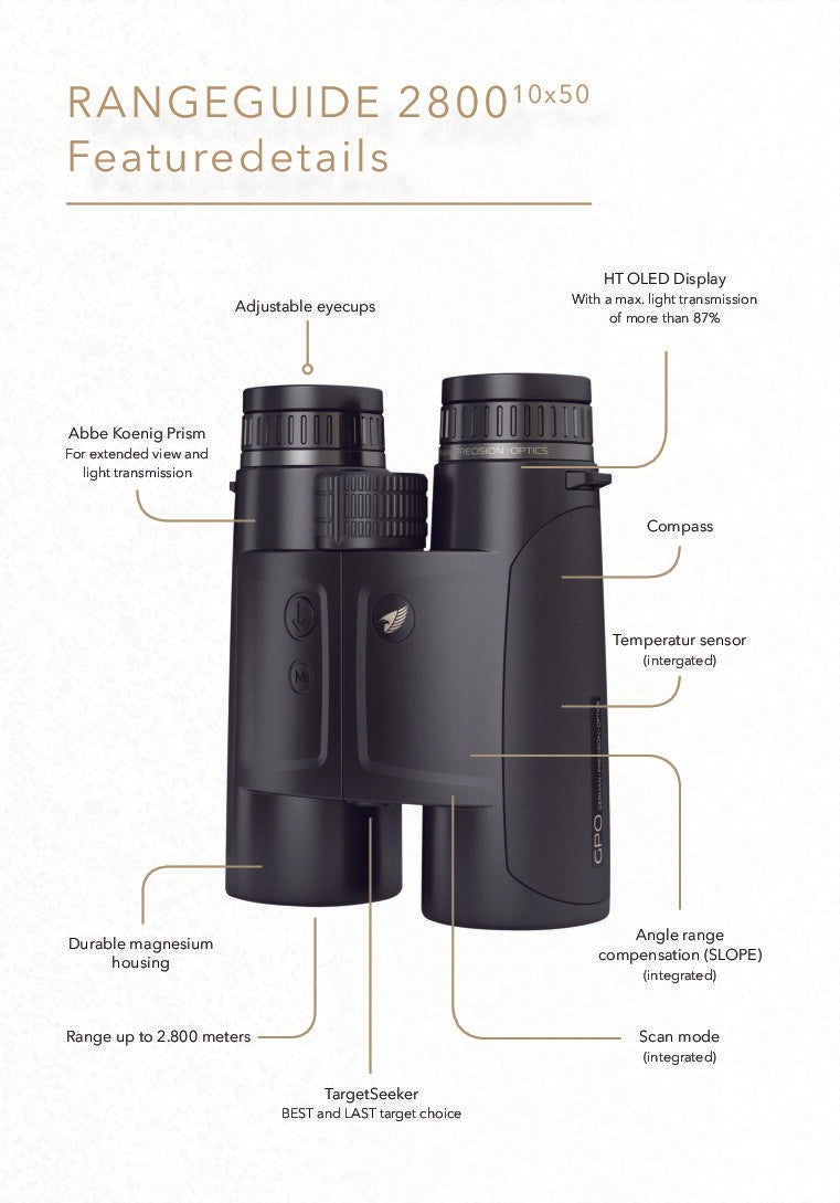 GPO RANGEGUIDE 2800 10x50 Black Laser Rangefinder