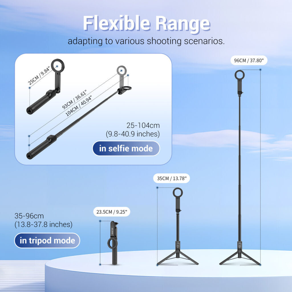 JJC Magnetic Selfie Stick Phone Tripod Stand with Remote for iPhone 15 14 13 (Magsafe Mount) & Android phone（Black）