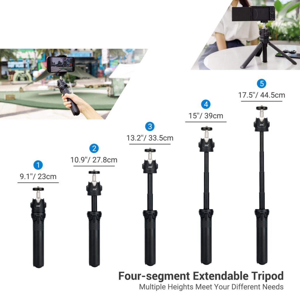 JJC TP-ET1 Extendable Tripod with 2x side 1/4 20" threads. Can be used as a selfie stick