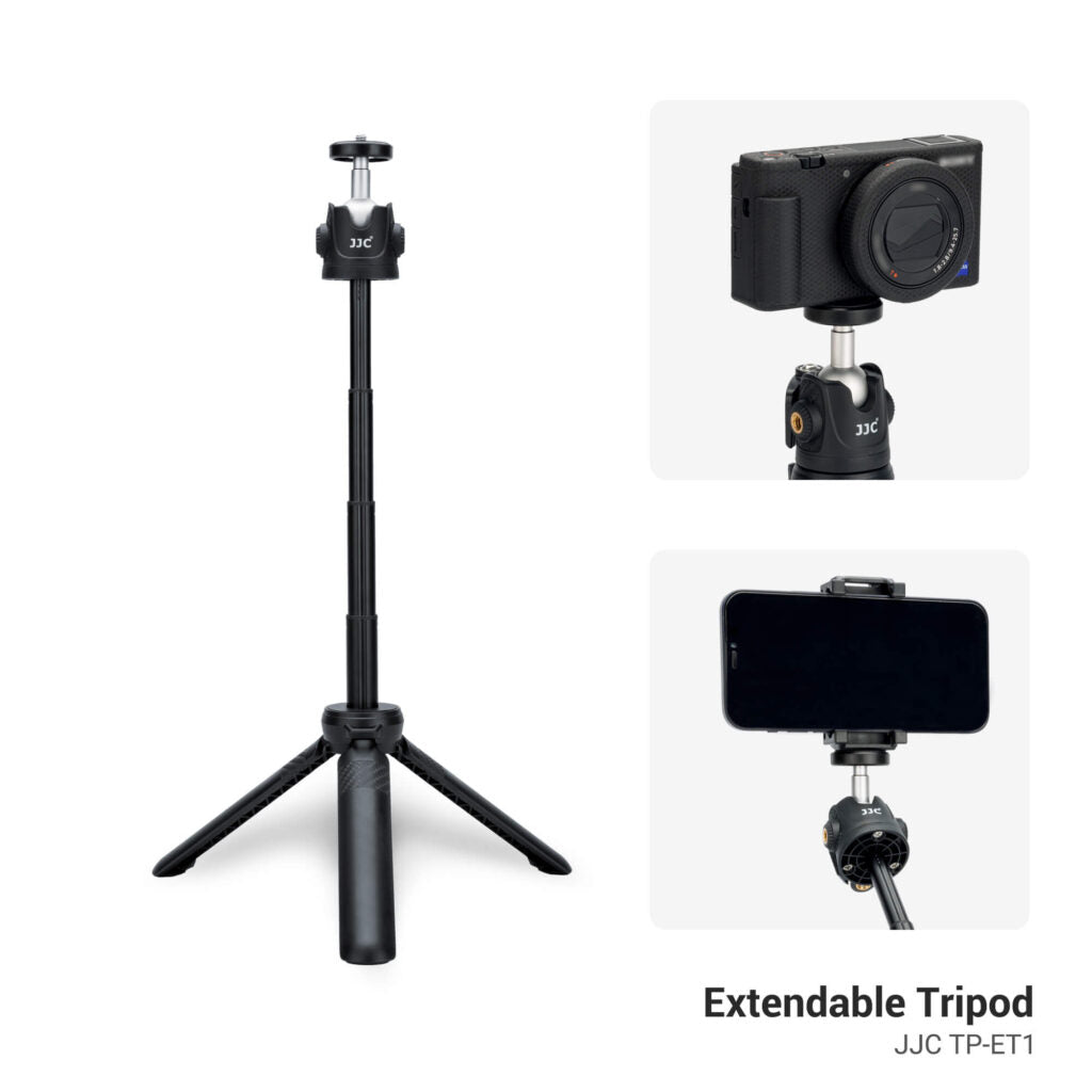 JJC TP-ET1 Extendable Tripod with 2x side 1/4 20" threads. Can be used as a selfie stick