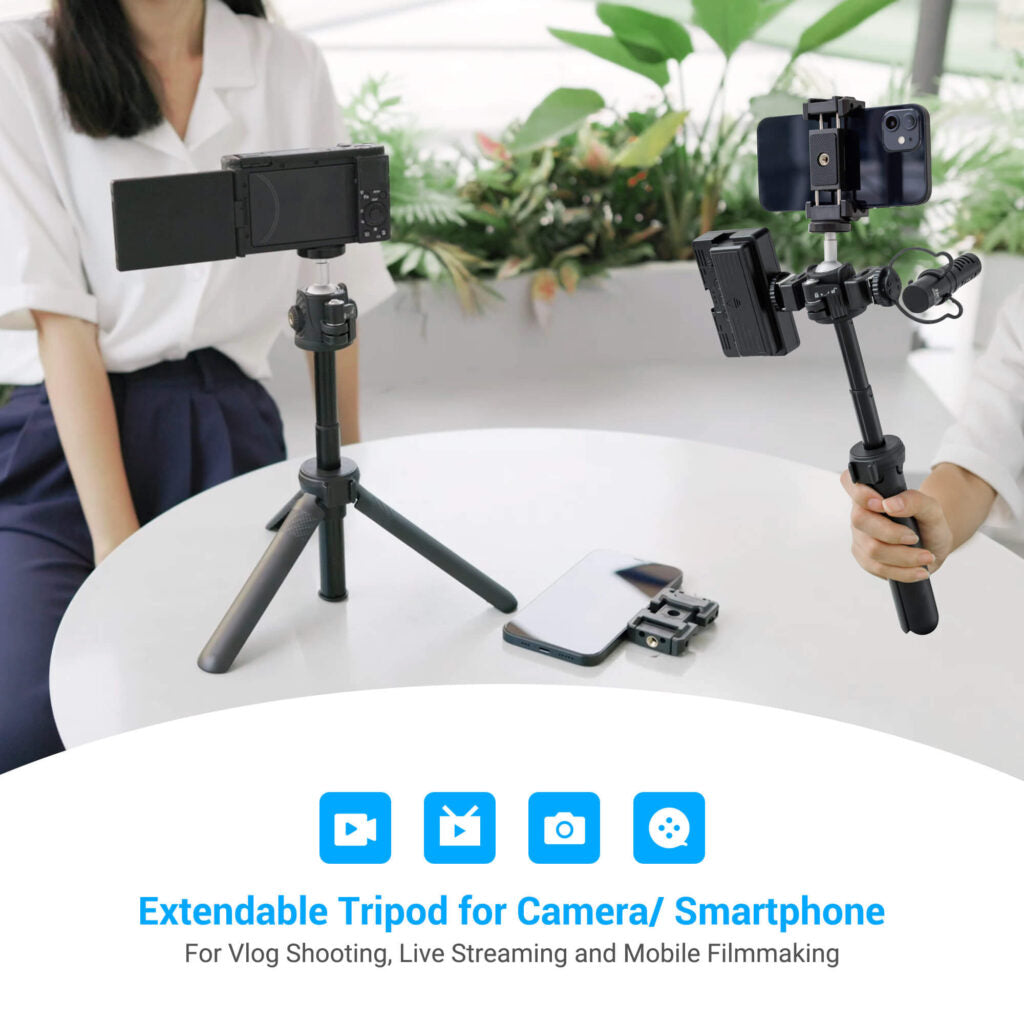 JJC TP-ET1 Extendable Tripod with 2x side 1/4 20" threads. Can be used as a selfie stick