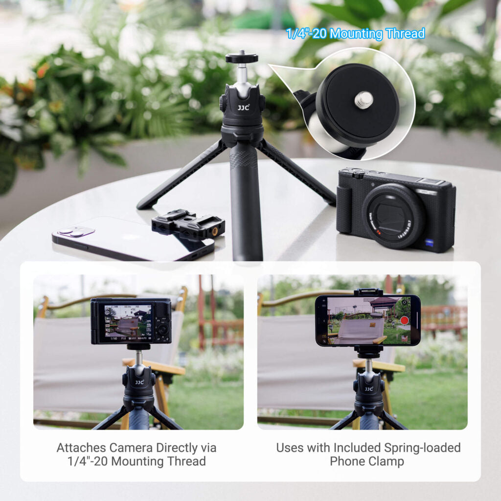 JJC TP-ET1 Extendable Tripod with 2x side 1/4 20" threads. Can be used as a selfie stick