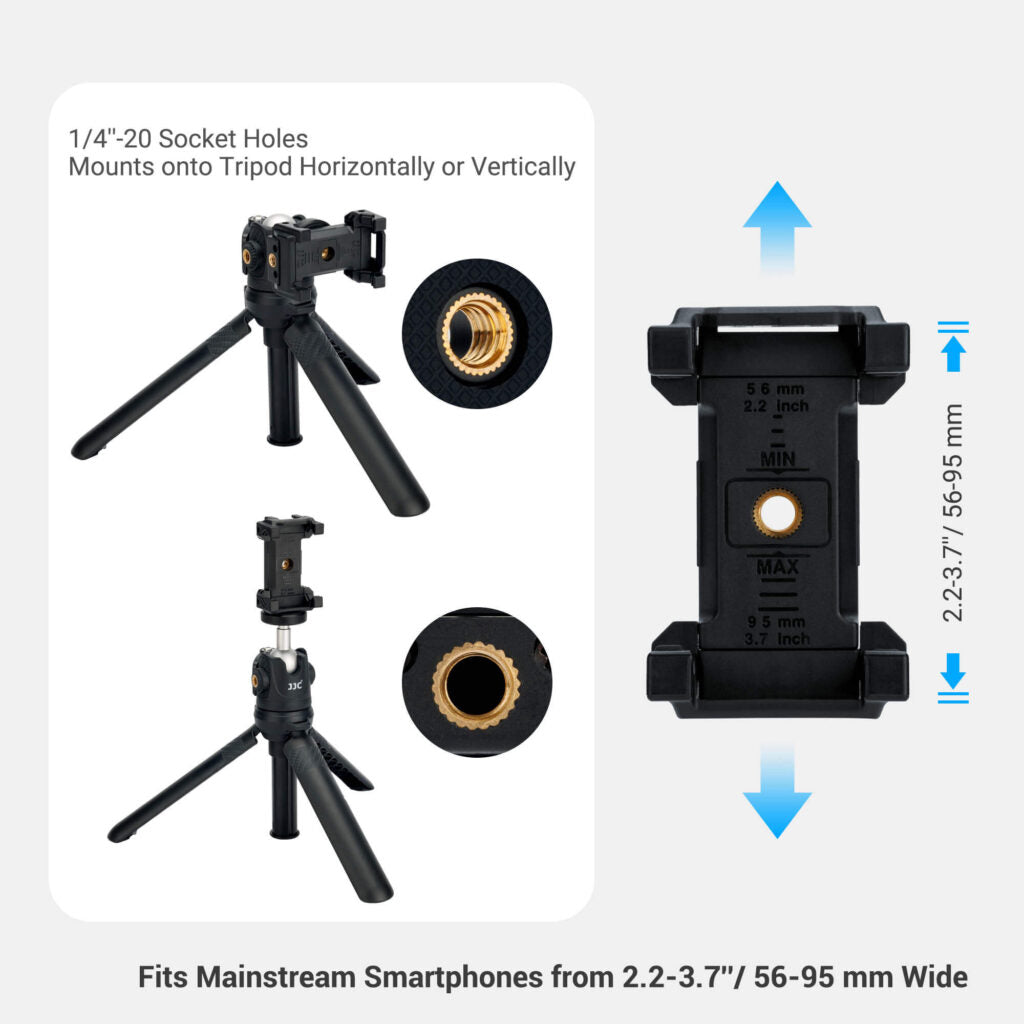 JJC TP-ET1 Extendable Tripod with 2x side 1/4 20" threads. Can be used as a selfie stick