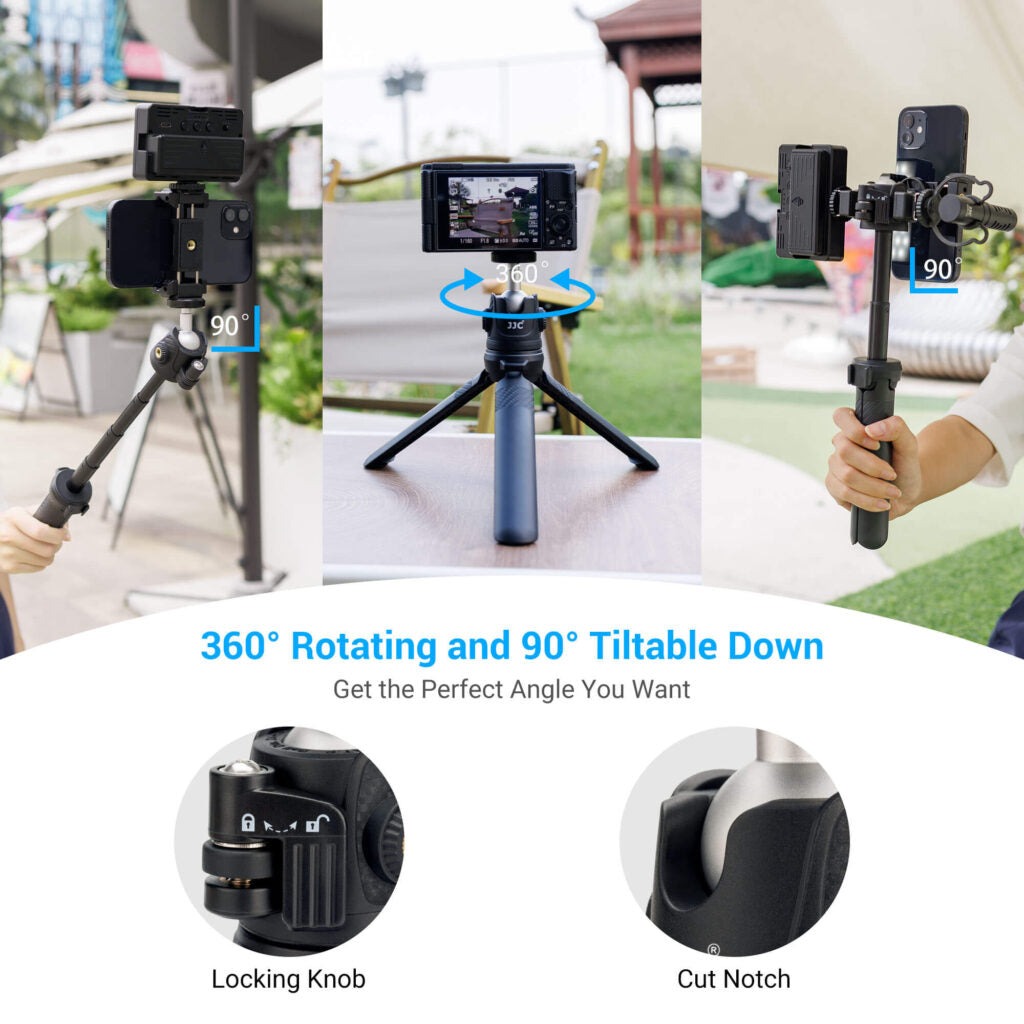 JJC TP-ET1 Extendable Tripod with 2x side 1/4 20" threads. Can be used as a selfie stick