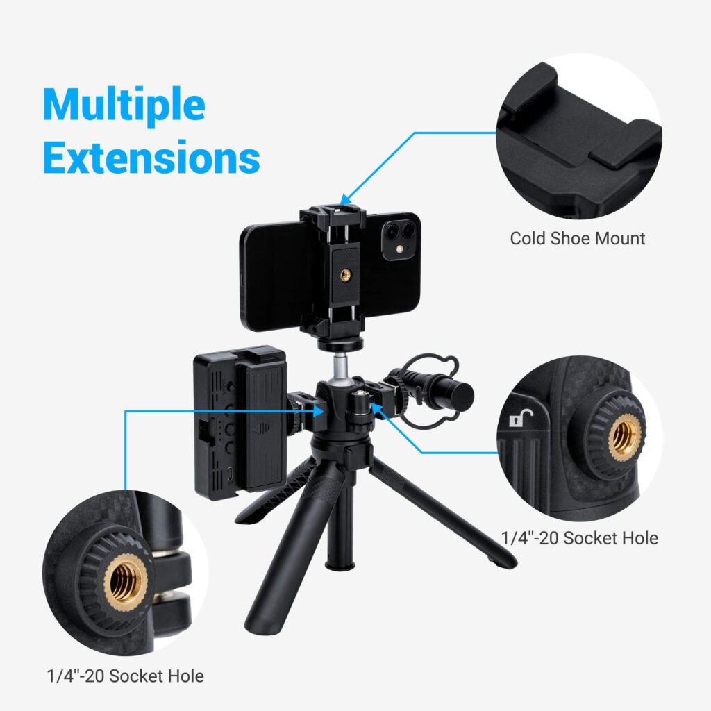 JJC TP-ET1 Extendable Tripod with 2x side 1/4 20" threads. Can be used as a selfie stick