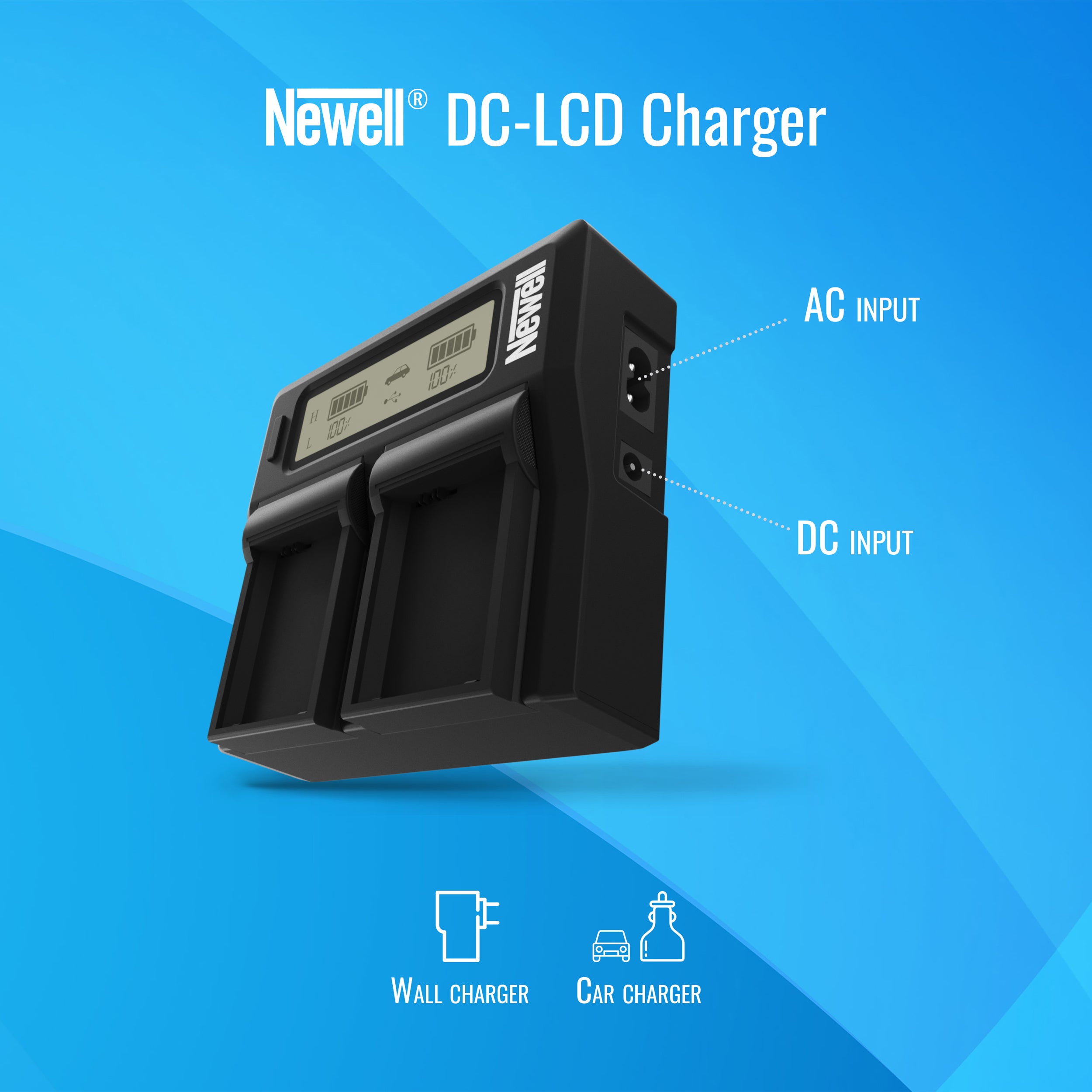 Newell DC-LCD dual channel battery charger for DMW-BLF19E batteries
