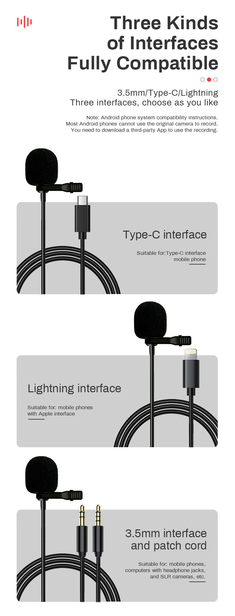 Litufoto Lavalier Microphone Apple Lightning Lapel Video Professional Clip-on Mic (three cable lengths)