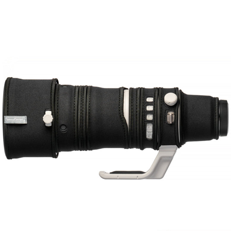 easyCover Lens Oak for Canon RF 100-300mm f2.8L IS USM Camera lens with a camouflage cover on a white background, featuring the Canon brand.