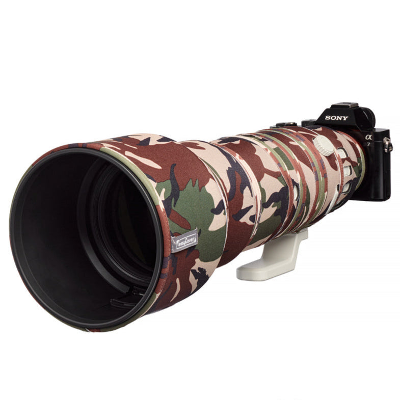 easyCover Lens Oak for Sony FE 400-800mm F/6.3-8 G OSS Camouflage camera lens with Sony branding on a white background, featuring the easyCover logo.