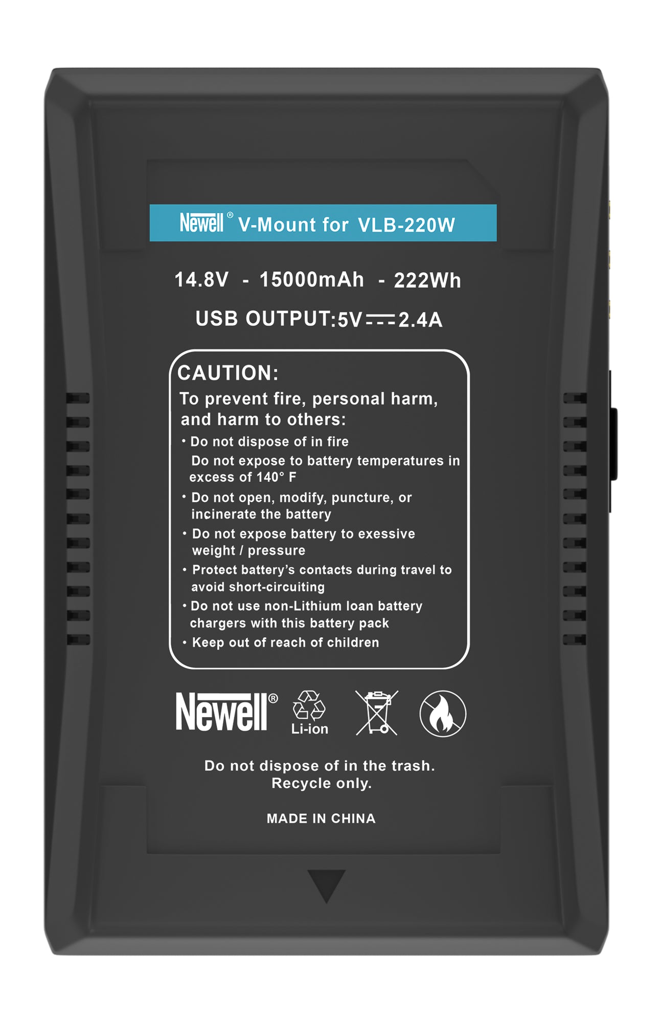 Newell VLB-220W TES V-Mount Battery with USB and D-Tap.LED Charge Level Display