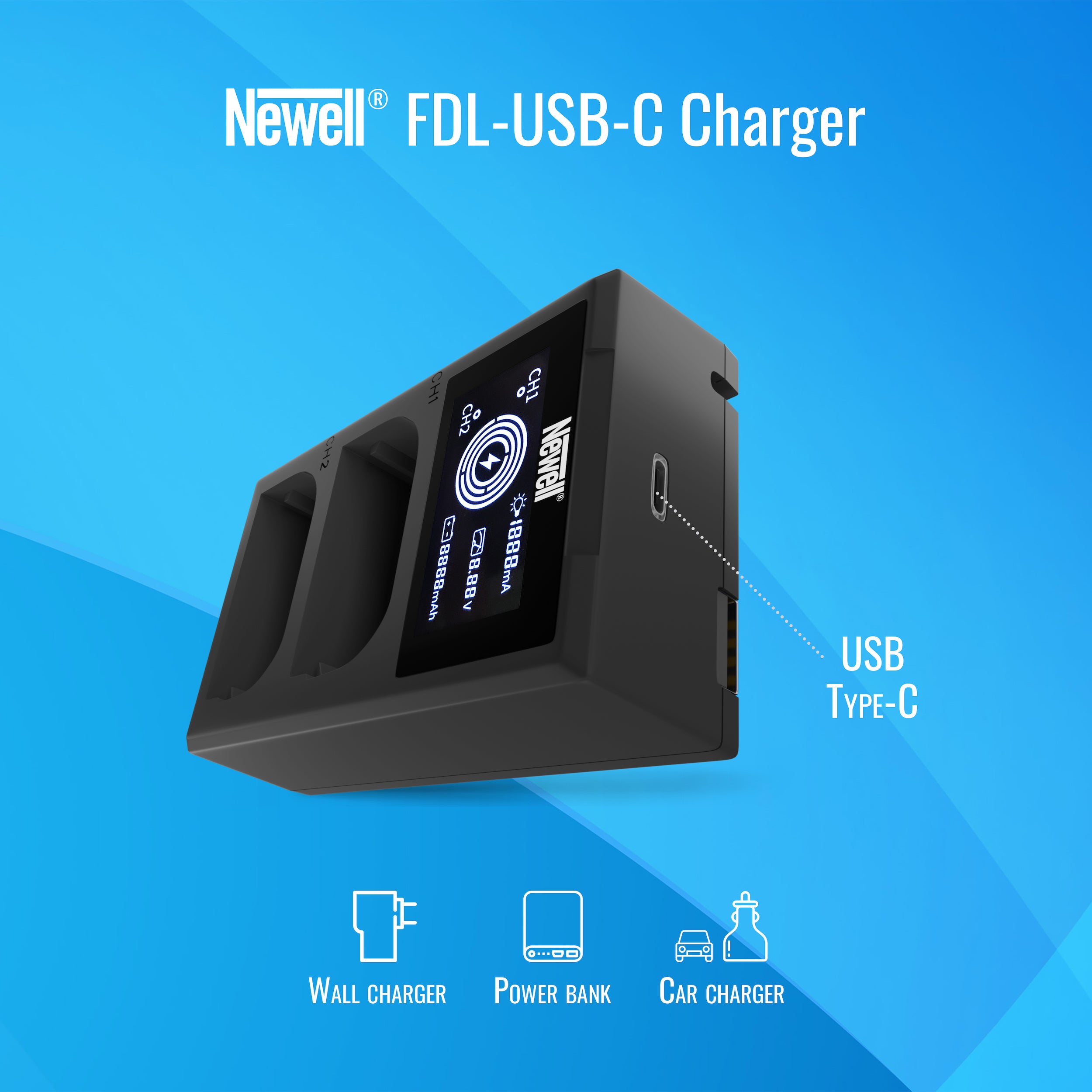 Chargeur double canal Newell FDL-USB-C pour batteries LP-E12