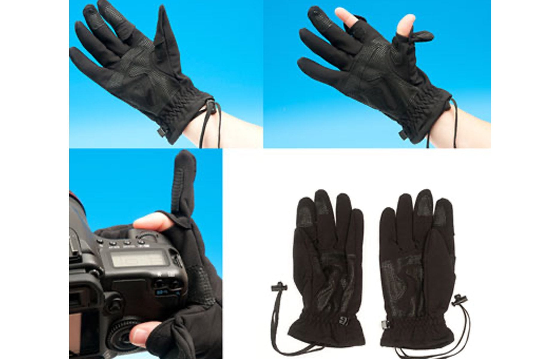 Finger Flap Opening Photographers Glove Black (Extra Large)